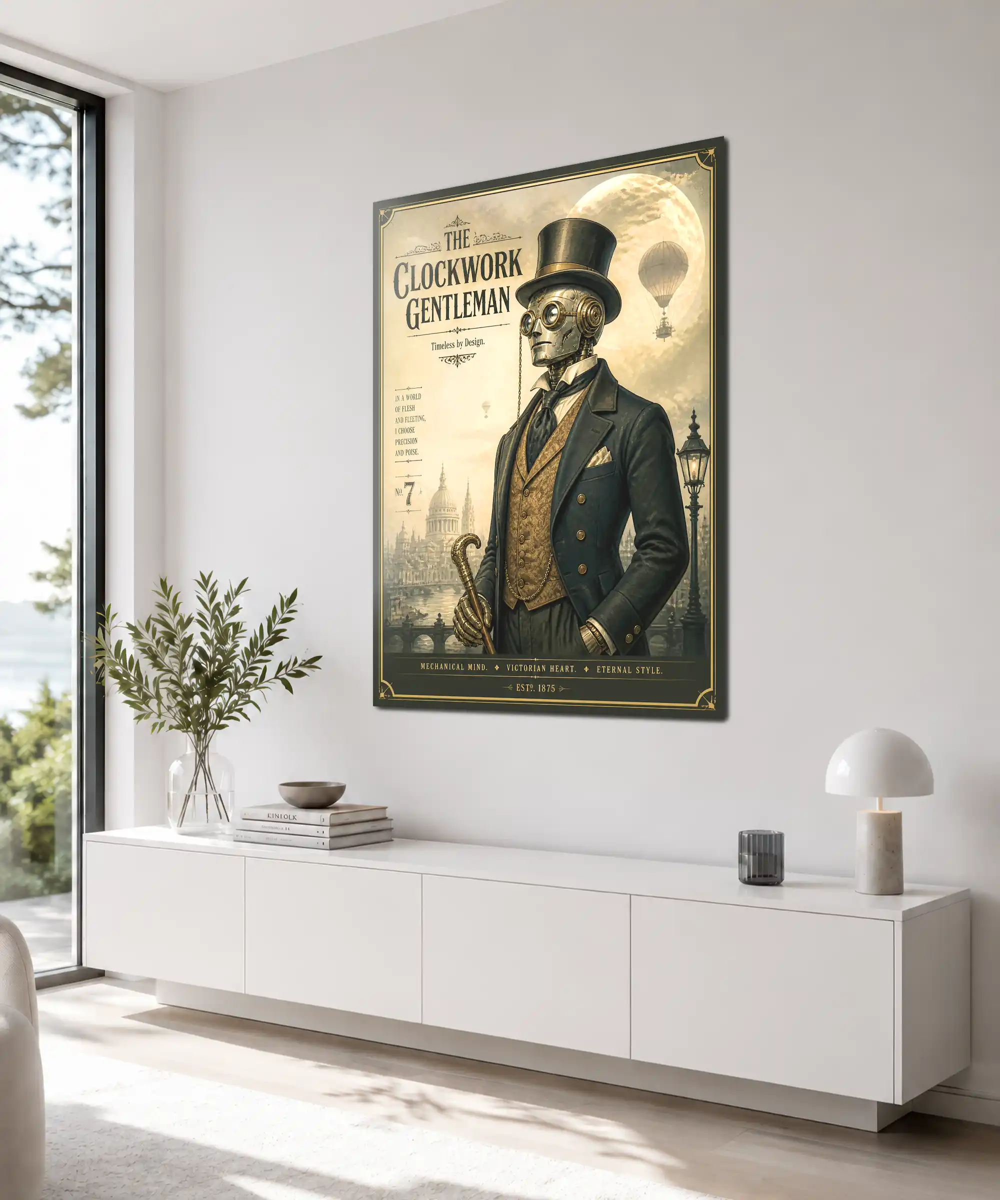 Clockwork Gentleman Robot Poster 4 painting Angled framed steampunk robot gentleman poster styled in a vintage-inspired study