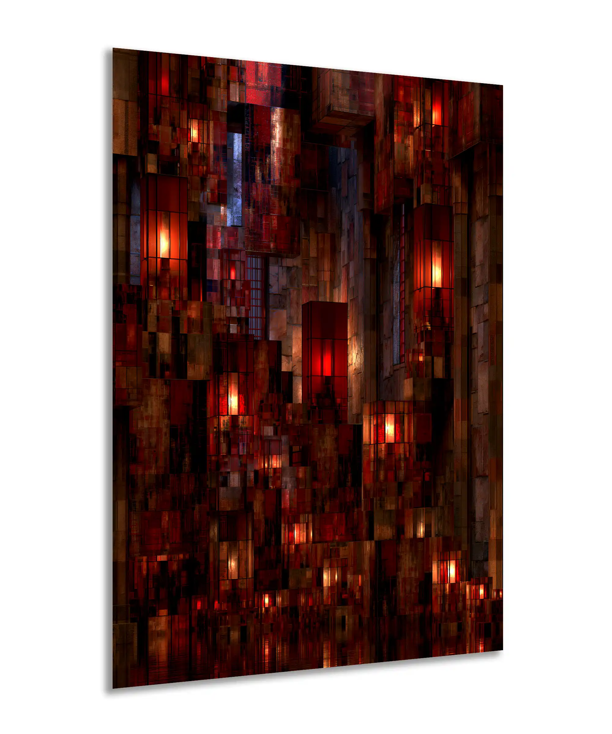 Ember Grid Abstract Poster 2 painting Angled Ember Grid abstract city poster with layered architecture and intense red interior lights