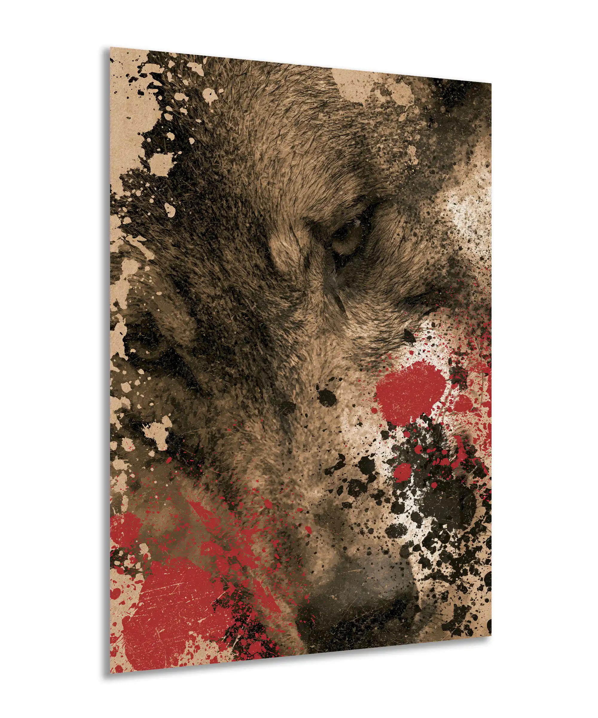 Grizzly Bear Aesthetic Poster 2 painting Angled grizzly bear poster showing textured fur and dramatic red paint splatter