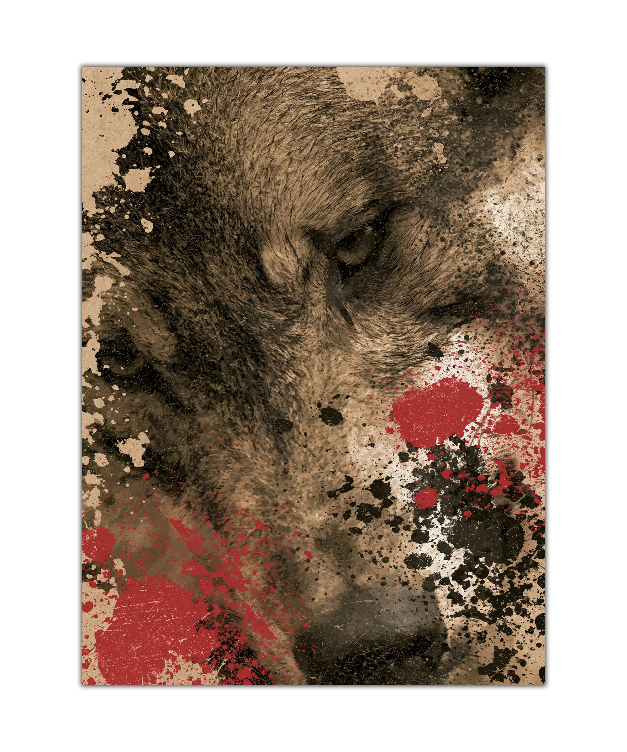 Grizzly Bear Aesthetic Poster 1 painting Grizzly bear close-up poster with sepia fur and red black paint splashes