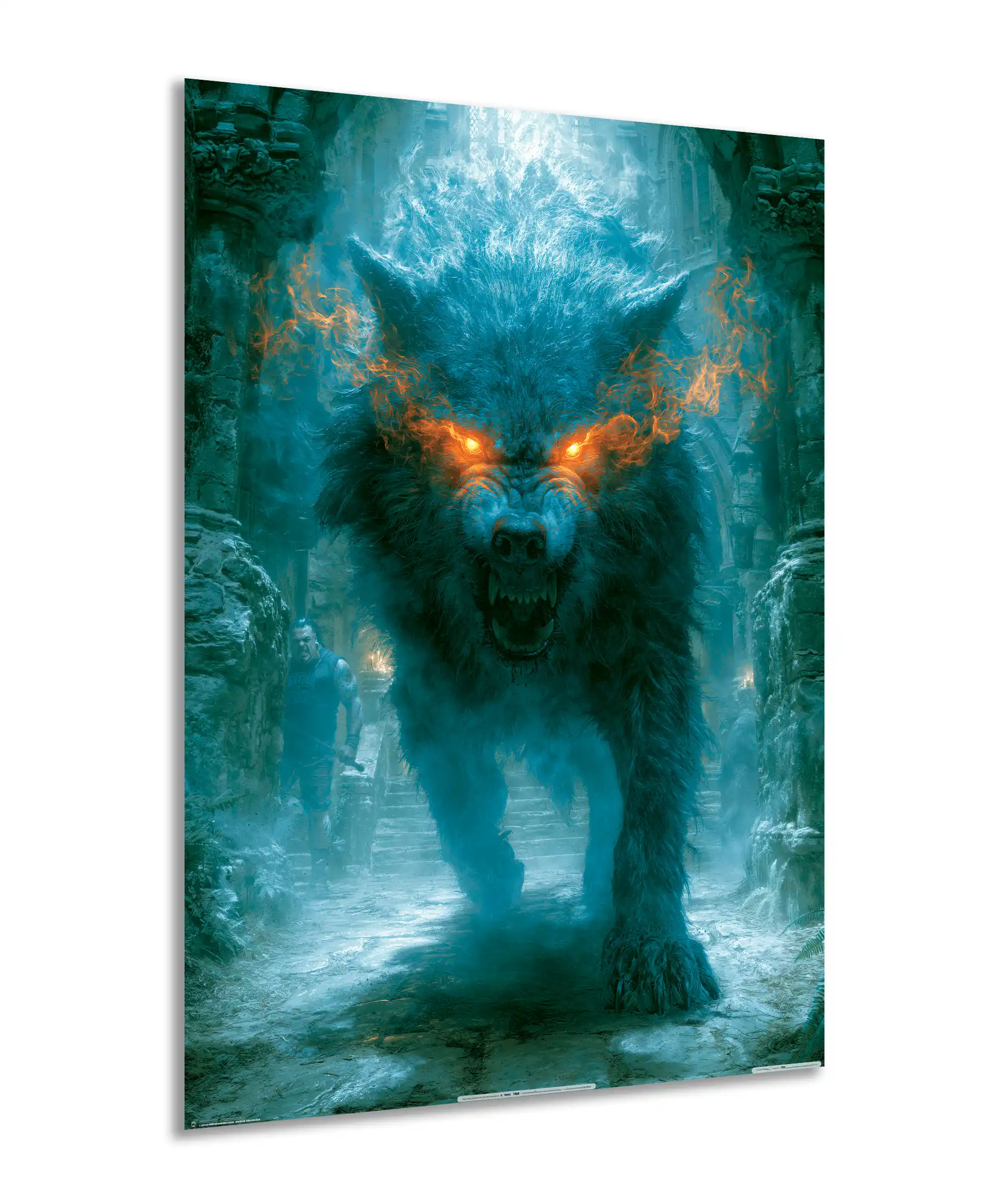 Frostfang Wolf Poster 2 painting Angled Frostfang fantasy wolf poster showing fiery eyes and frozen ruins