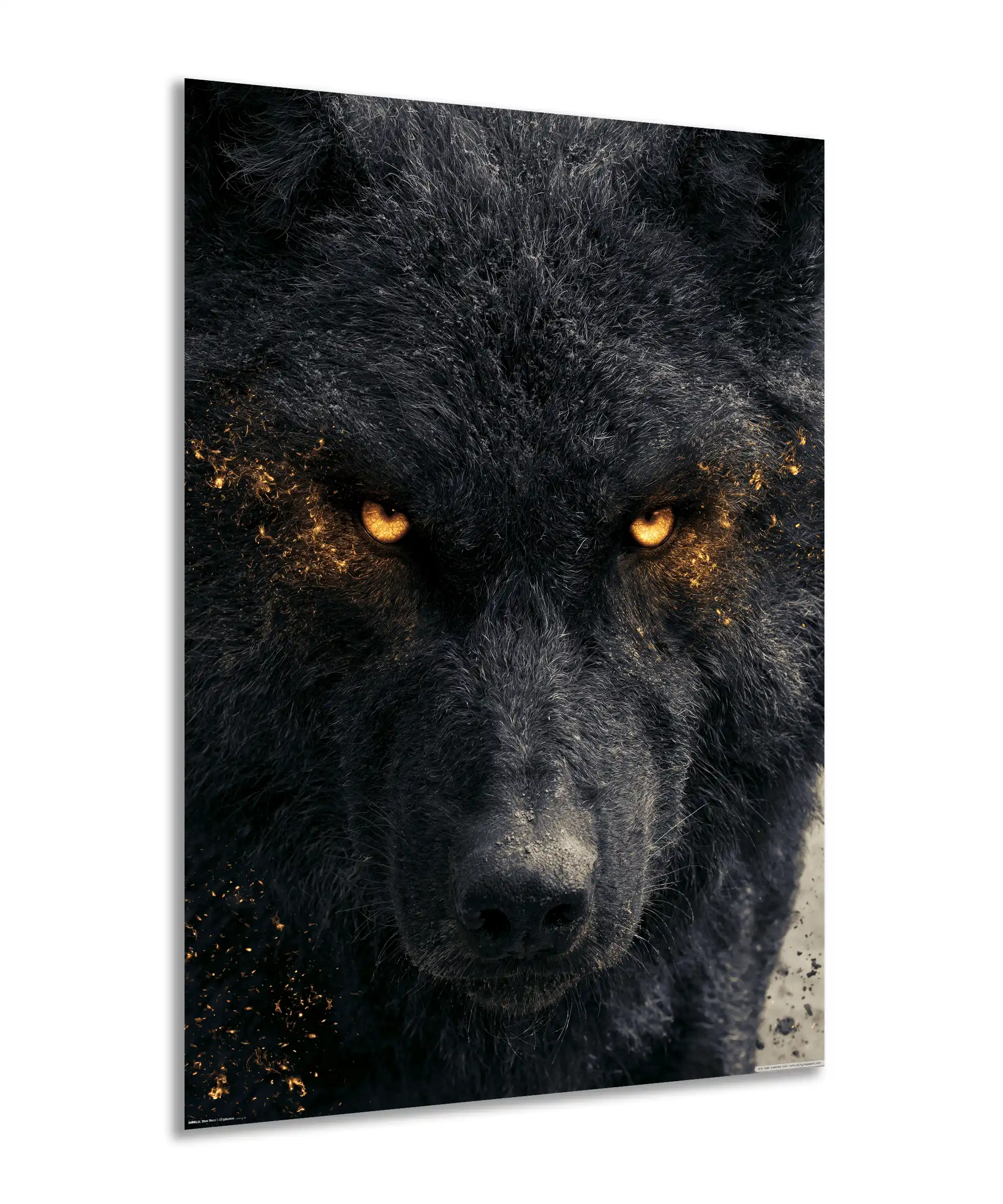 Midnight Wolf Poster 2 painting Angled black wolf poster showing glowing eyes and rich dark fur detail