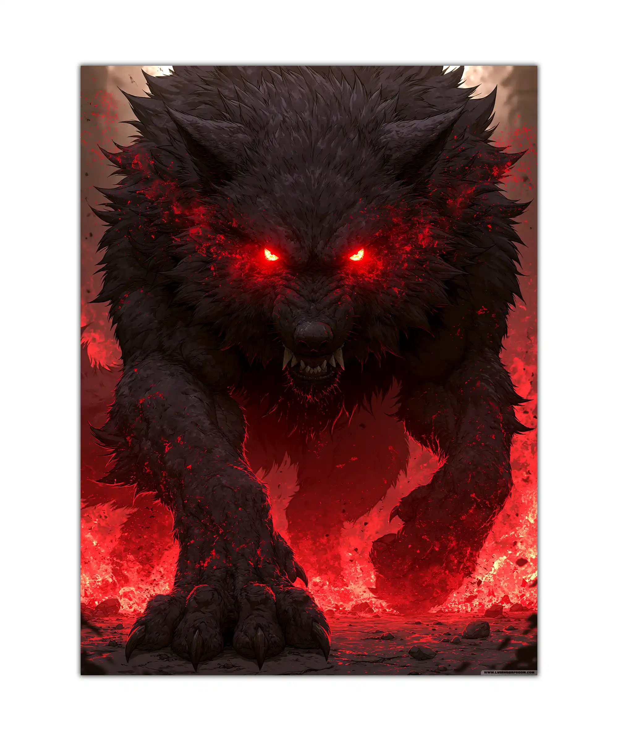 Werewolf Horror Poster 1 painting Werewolf horror poster showing a black-furred beast with glowing eyes against a red fiery background