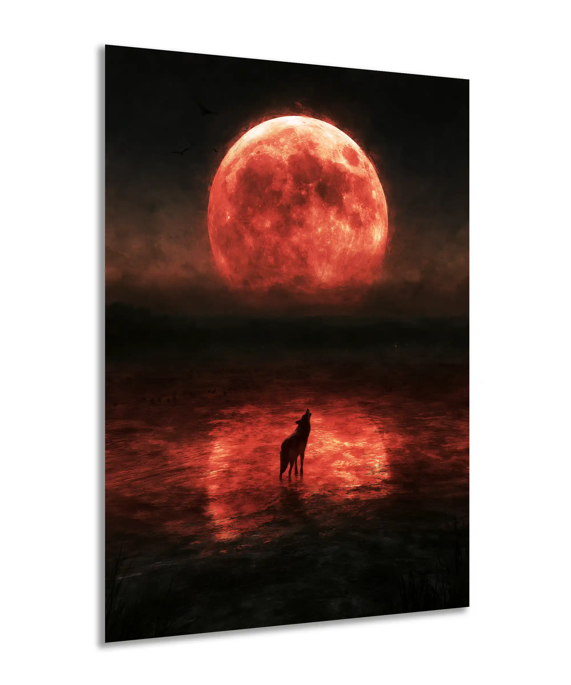 Red Moon Wolf Poster 2 painting Angled red moon wolf poster with a howling animal beneath crimson moonlight