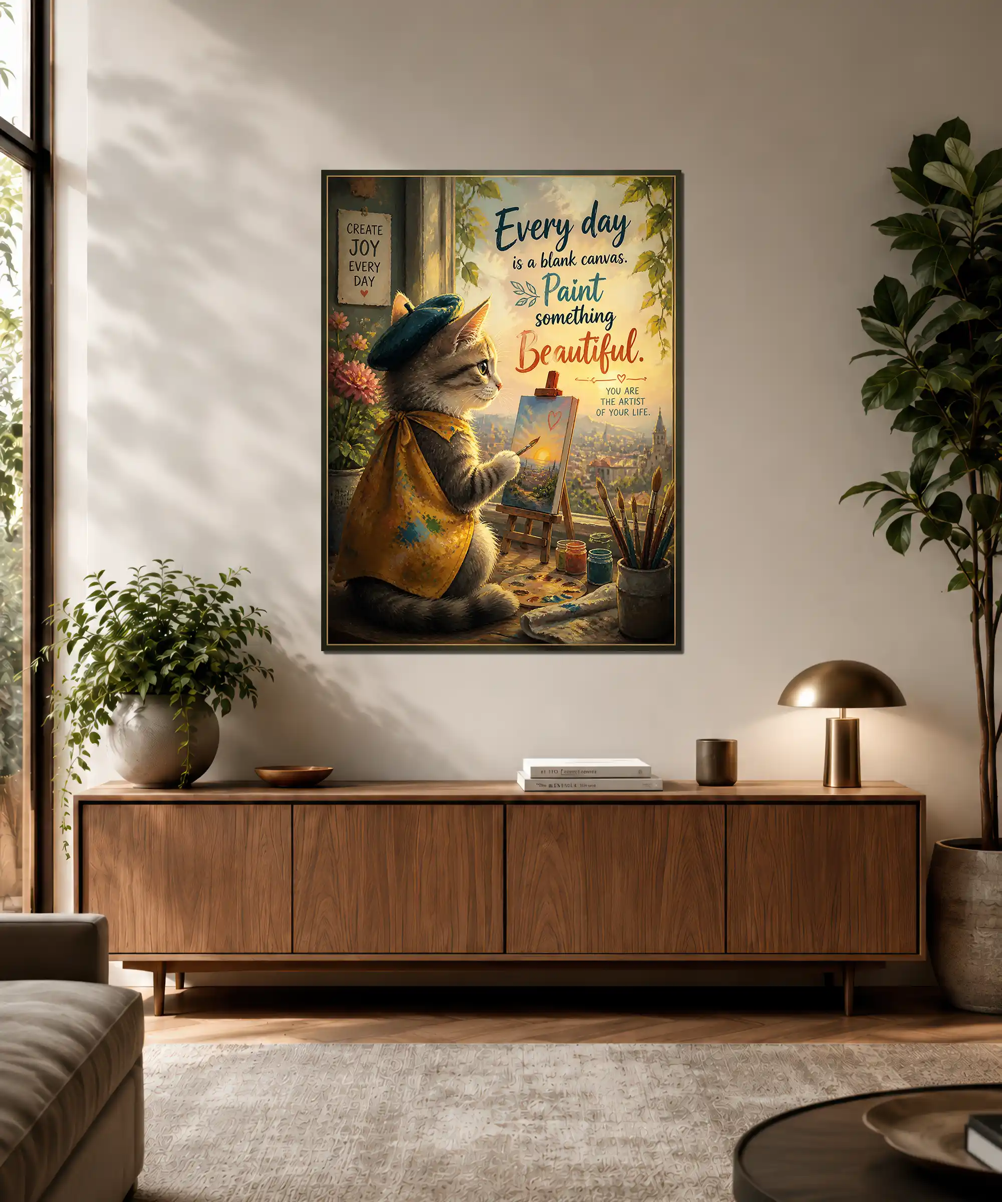 Artist Cat Aesthetic Poster 3 painting Artist cat poster displayed in an interior with warm painterly colors and text