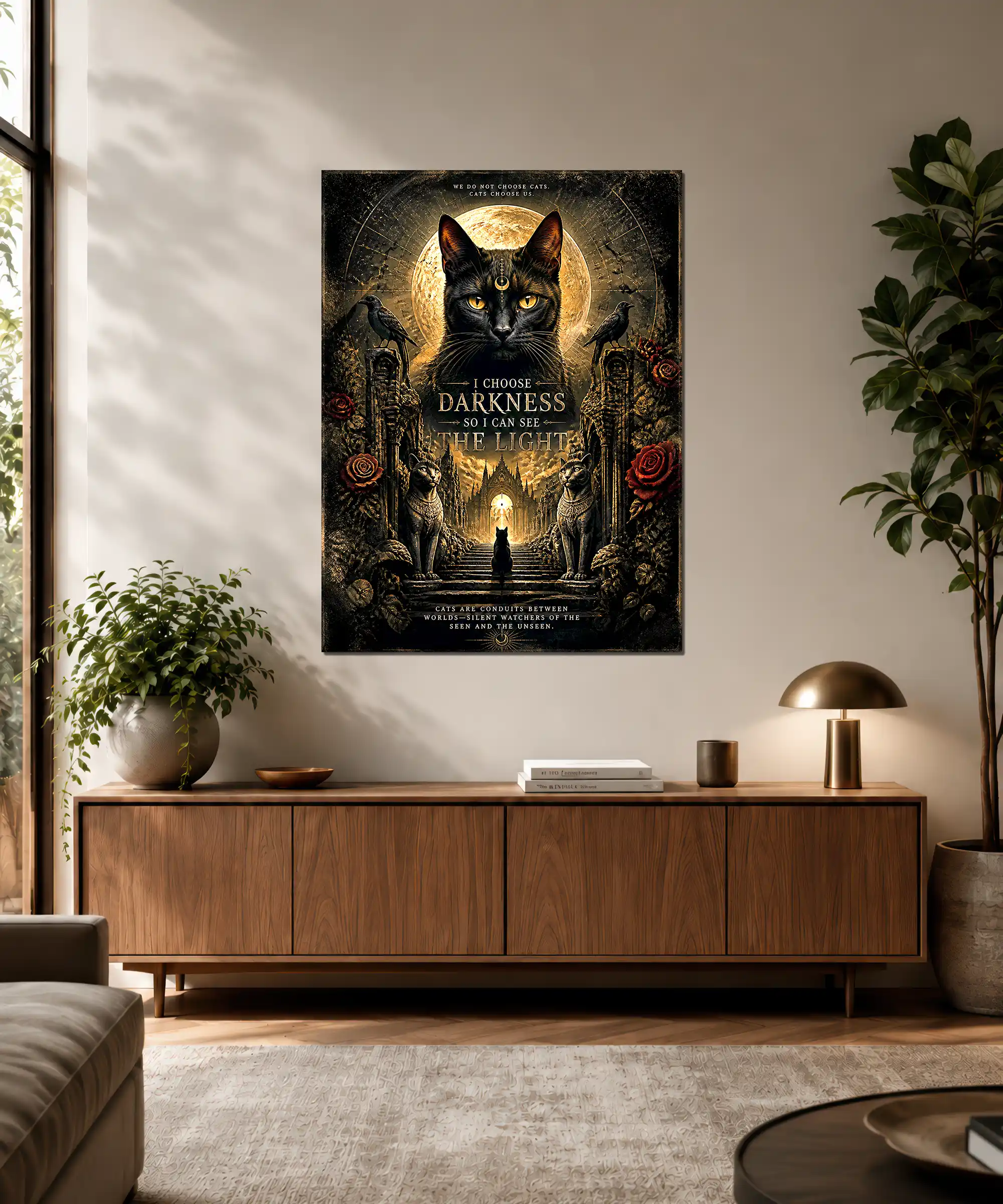 Dark Cat Aesthetic Poster 3 painting Dark cat gothic poster displayed in an interior with moonlit fantasy artwork