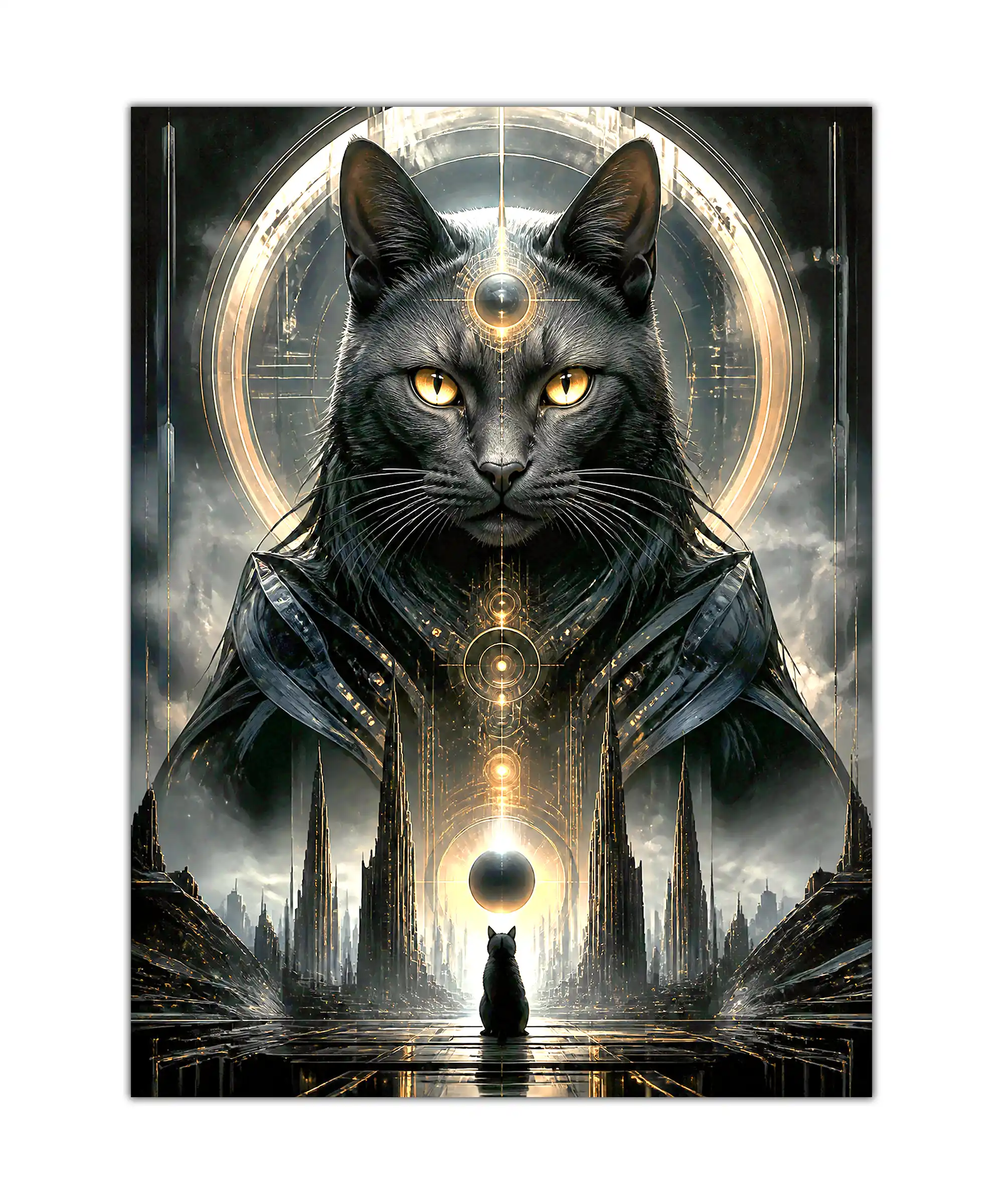 Astral Guardian Surreal Poster 1 painting Surreal black cat poster with a giant cosmic feline above a futuristic city