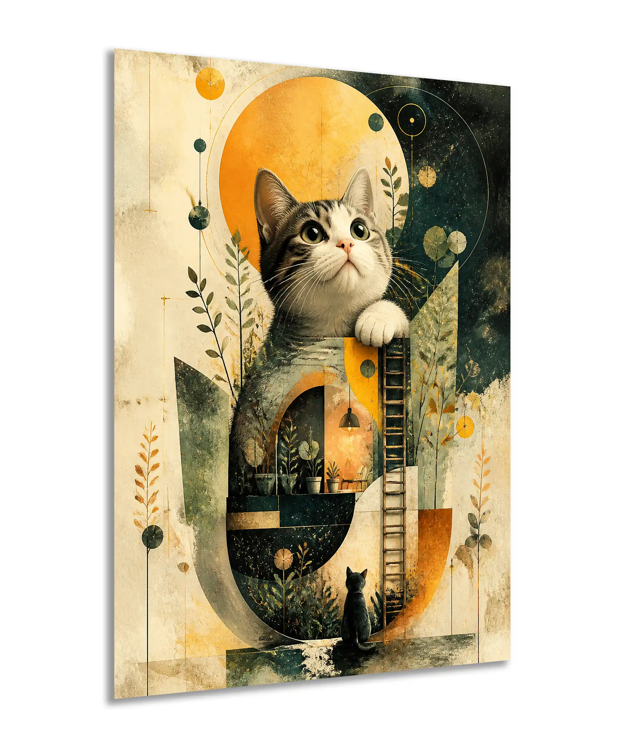 Cosmic Cat Aesthetic Poster 2 painting Angled cosmic cat poster featuring a tabby kitten in a botanical celestial scene