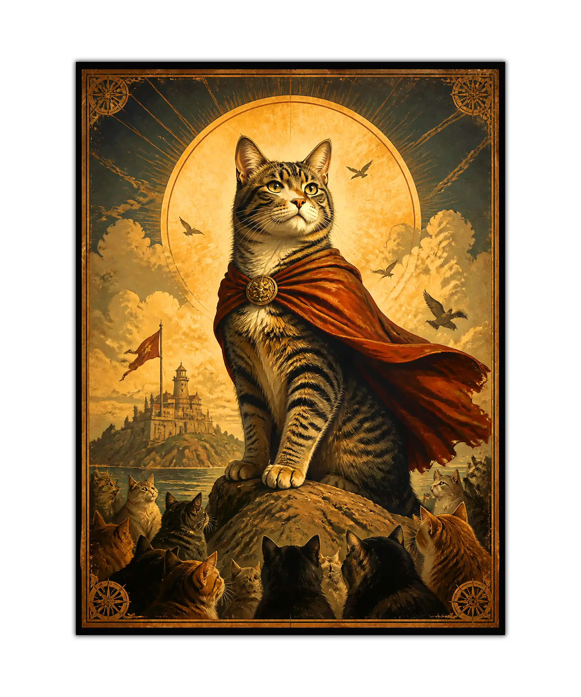 Cat King Fantasy Poster 1 painting Cat king fantasy poster showing a caped tabby before a castle and golden moon