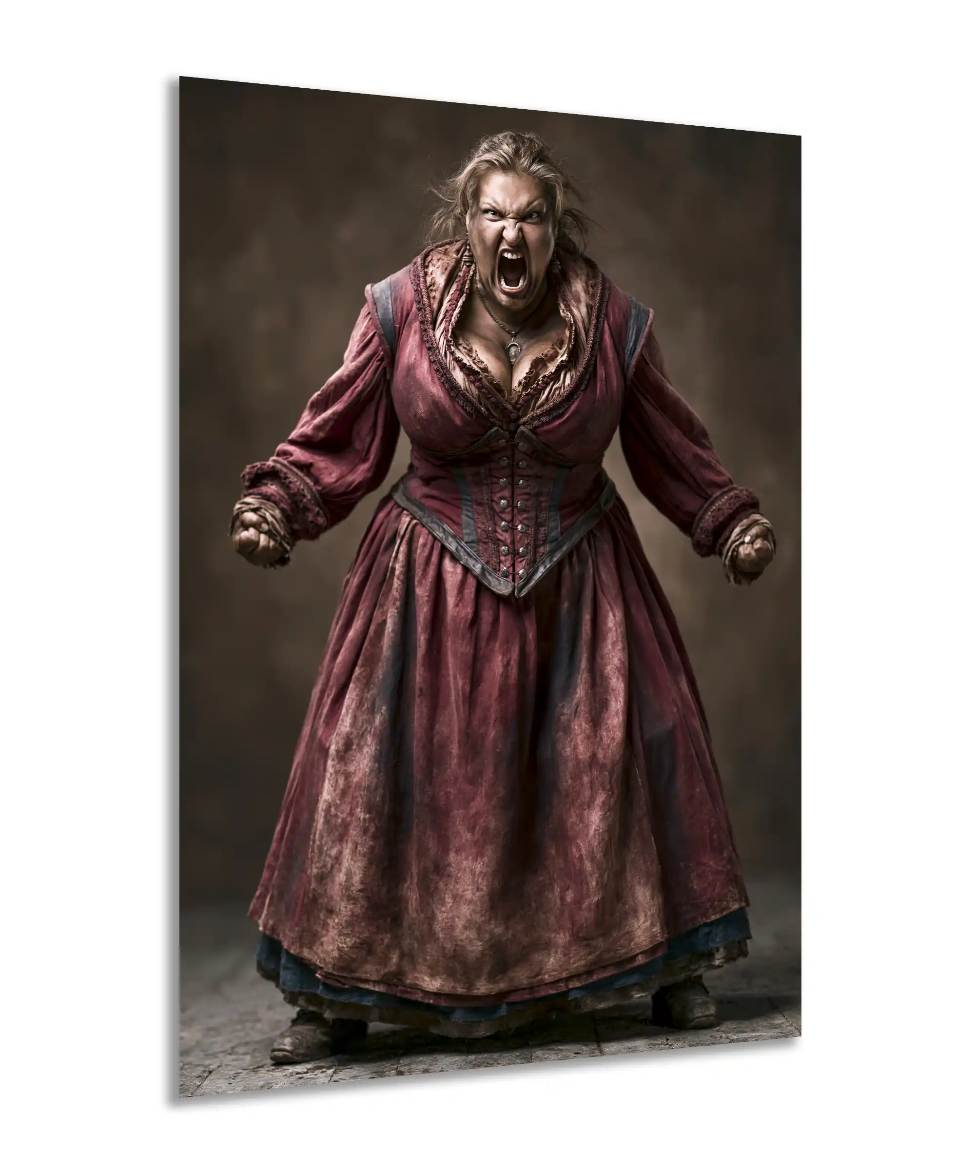 Furious Woman Poster 2 painting Angled view of furious woman portrait poster in burgundy historical costume