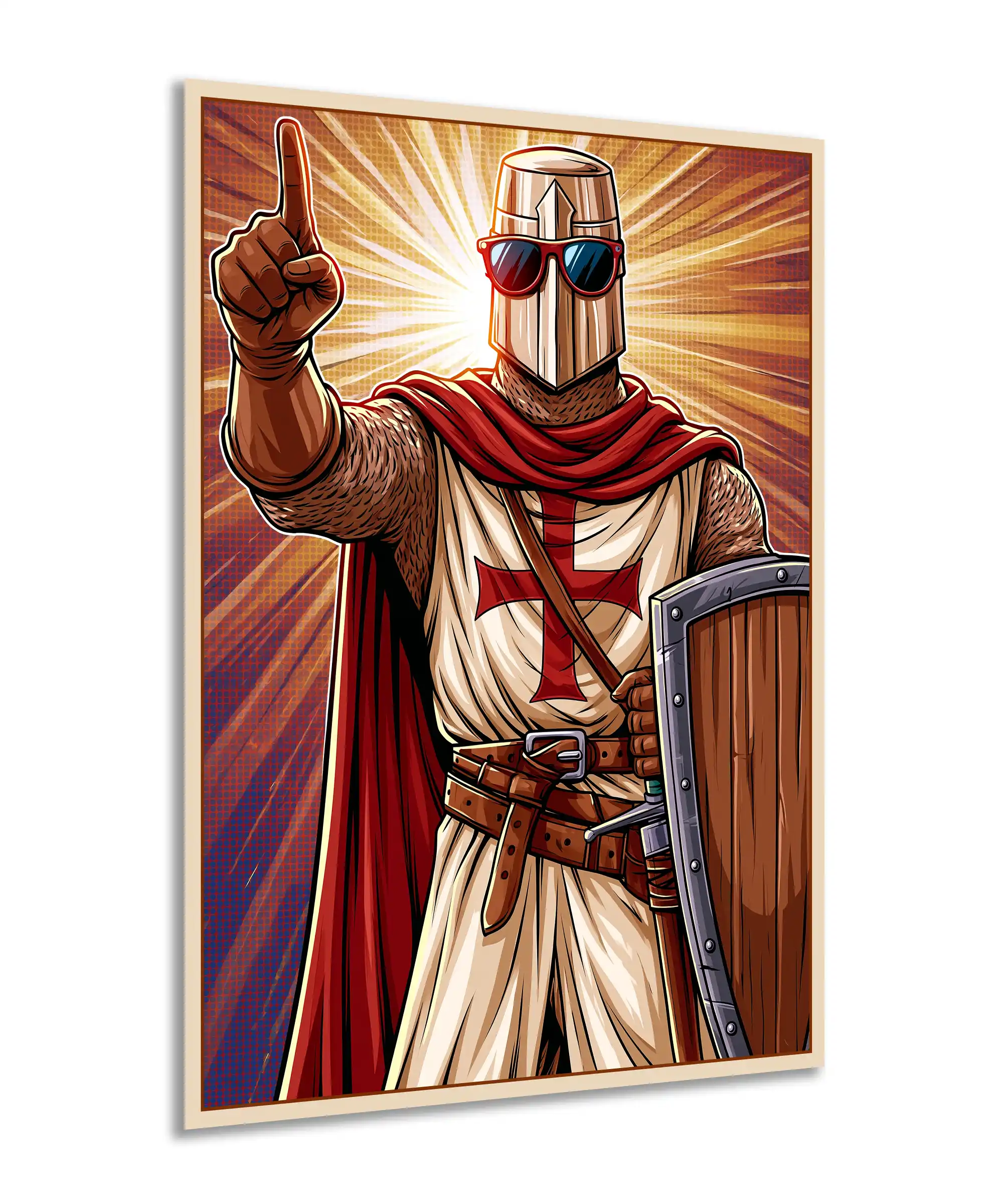 Knight Warrior Poster 2 painting Angled knight warrior poster showing armored figure, shield, sunglasses, and red cape