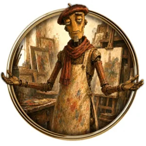 Arto welcoming visitors inside his ArtAbsurd poster studio